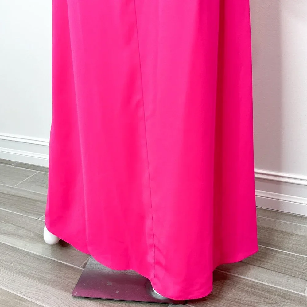 JILL Jill Stuart Plunge Deep V Cross Back Cut Out Maxi Dress Gown in Gossip Pink